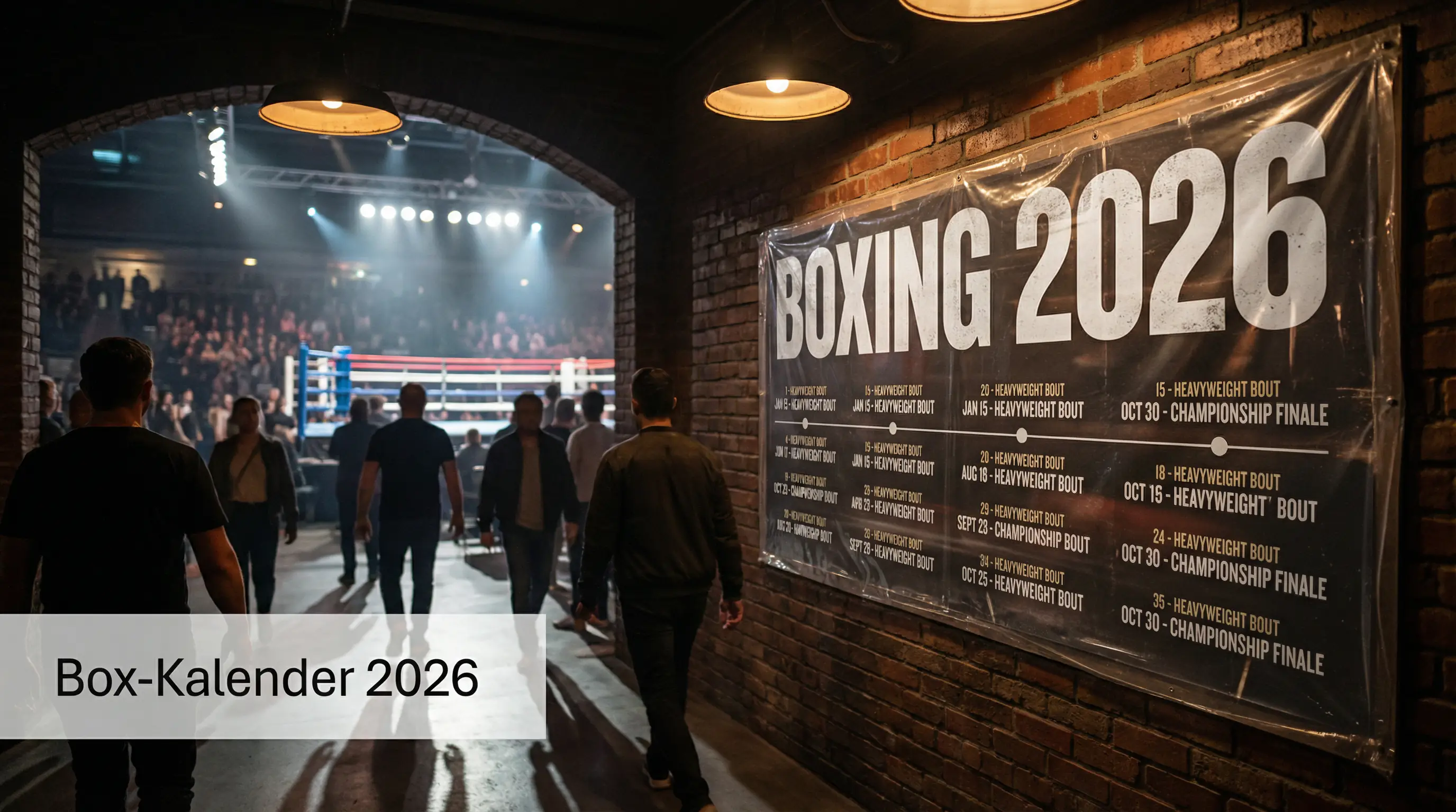 Boxring mit Eventplakat und Zeitplan – Box-Kalender 2026 Kämpfe und Termine