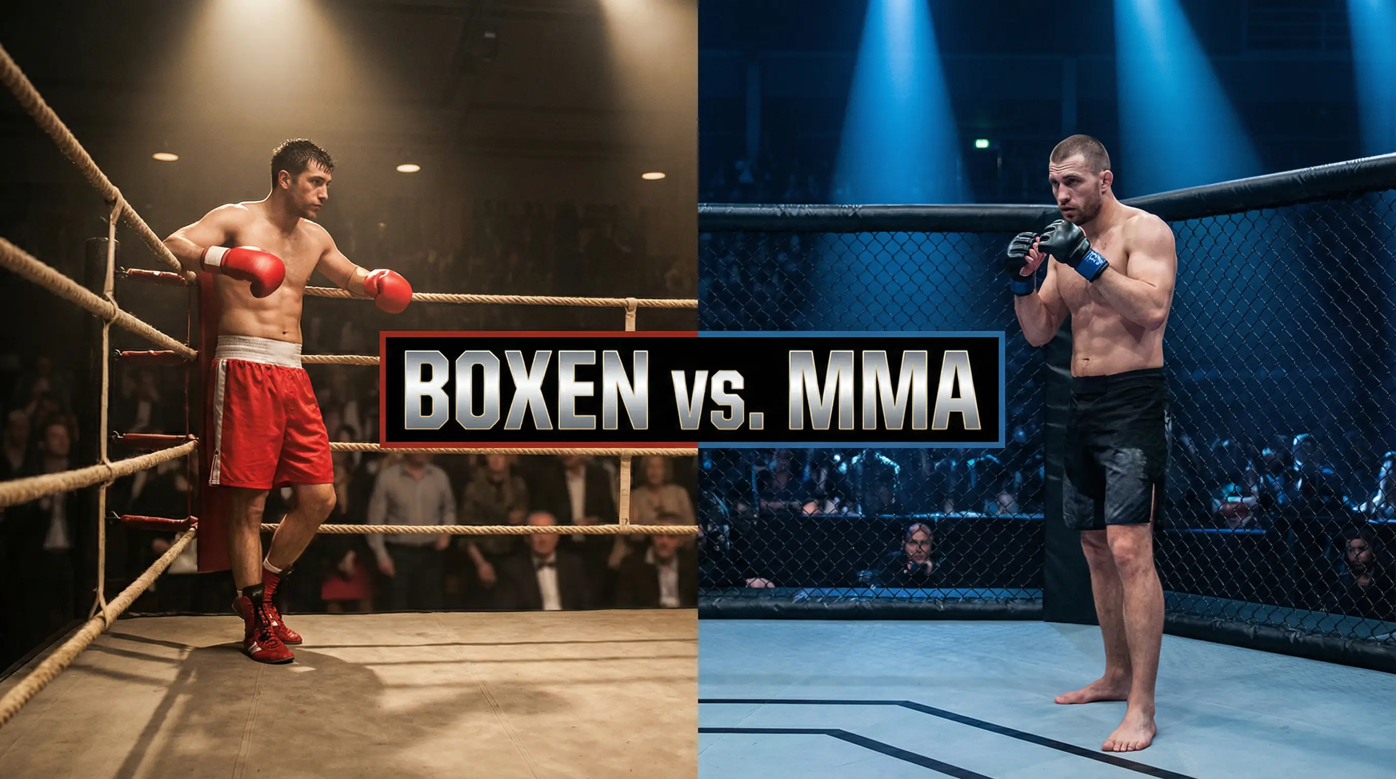 Boxring und MMA-Octagon nebeneinander – Boxen vs. MMA Wetten Vergleich