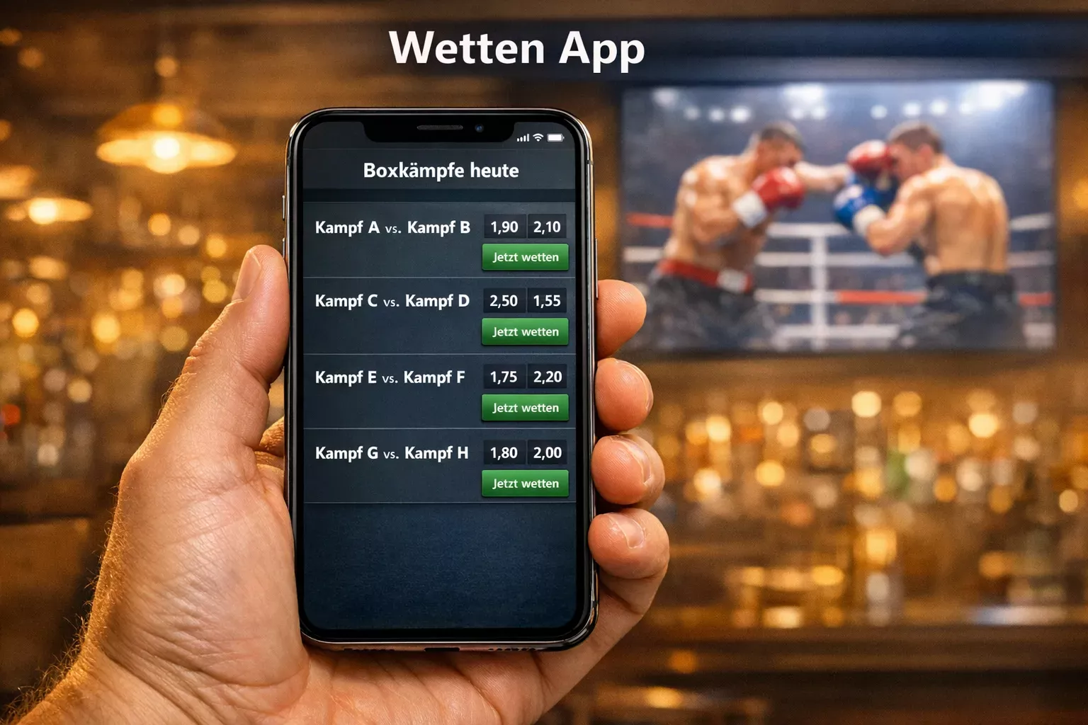Smartphone mit Boxwetten-App in der Hand – Boxen Wetten App mobil