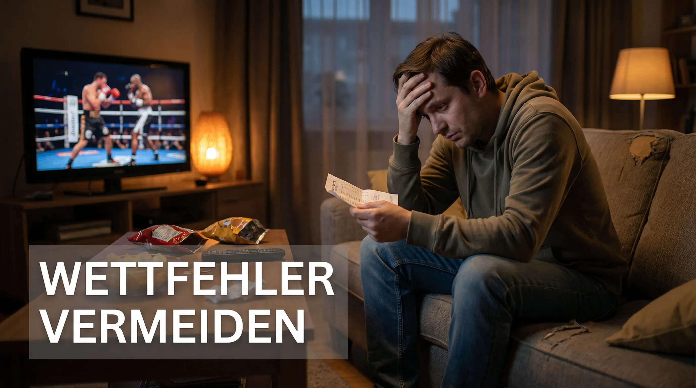 Frustrierter Sportwetten-Fan mit Wettschein – Boxen Wetten Fehler vermeiden