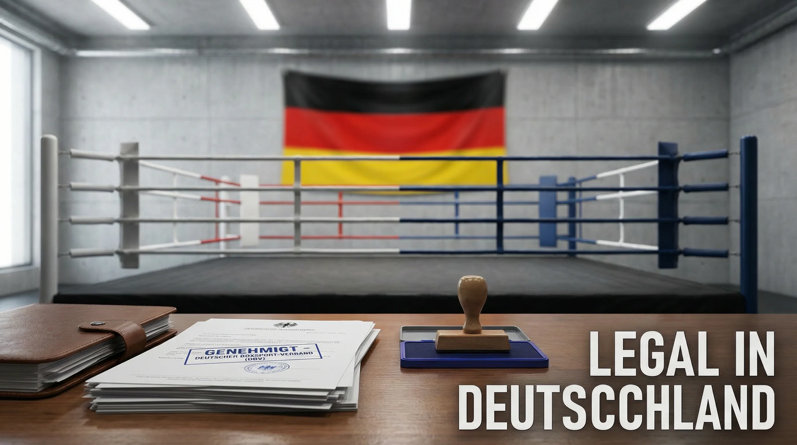 Deutsche Flagge und Boxring symbolisch – Boxen Wetten legal Deutschland Lizenz