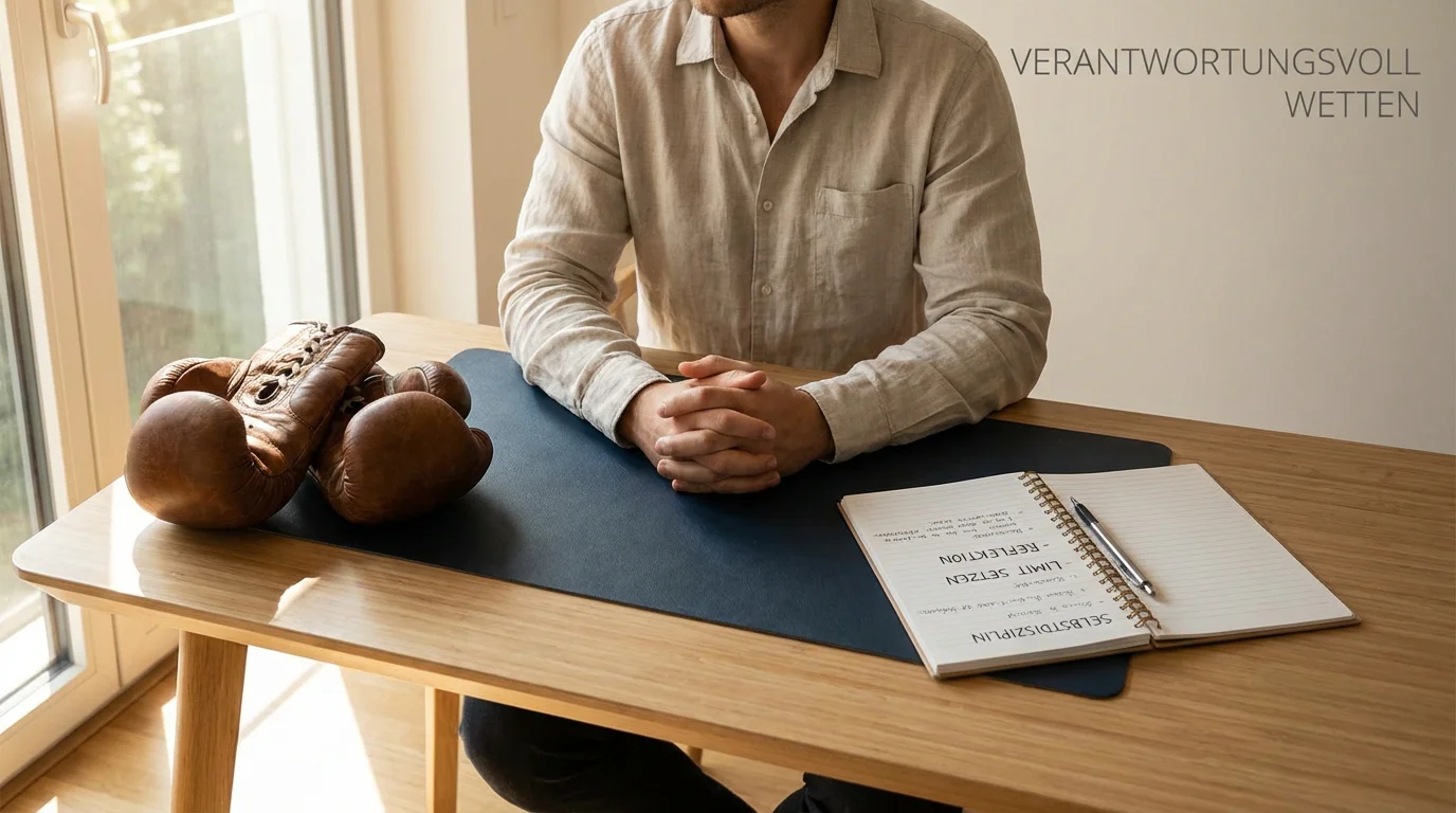 Person mit Boxhandschuhen setzt sich bewusst Grenzen – Verantwortungsvolles Wetten Boxen