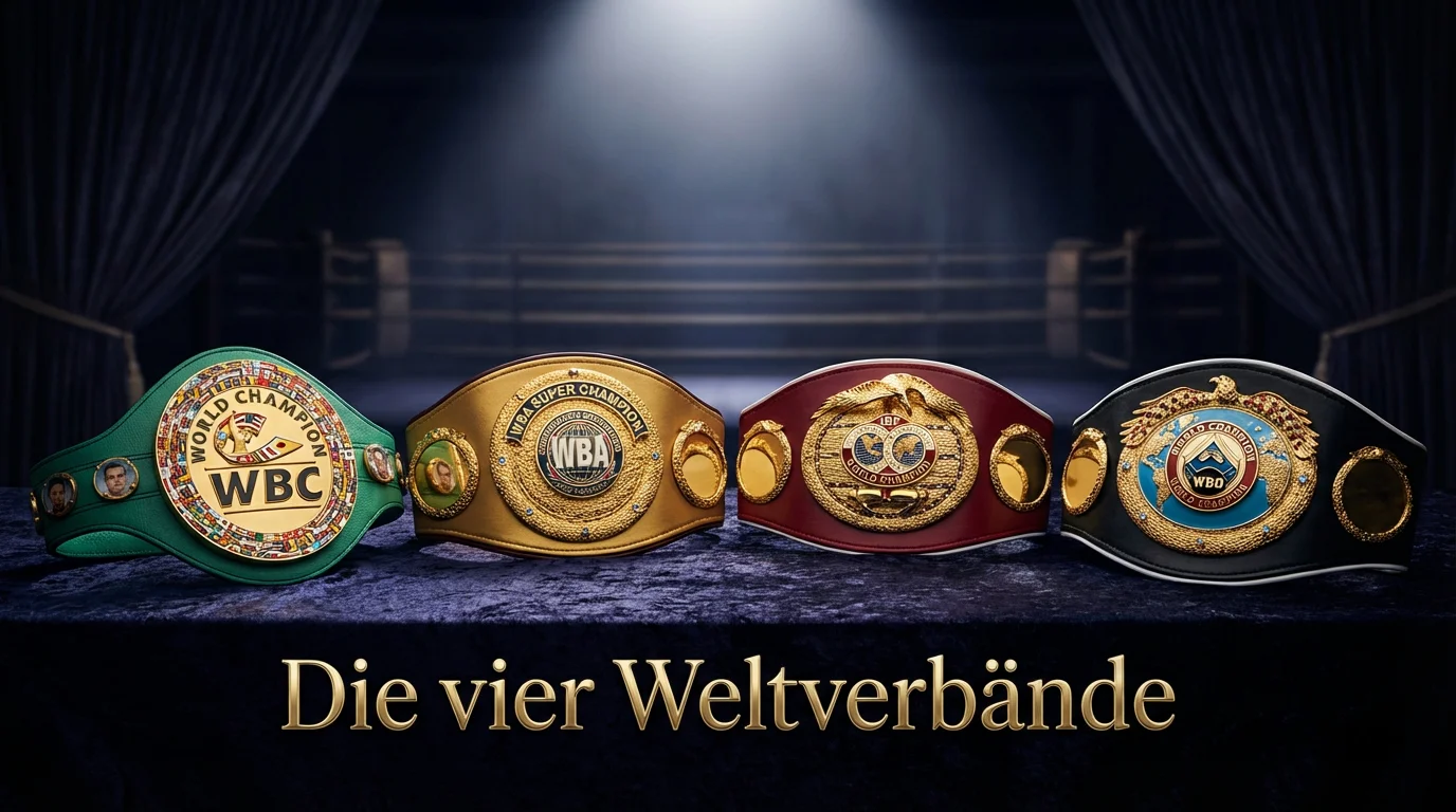 Vier Boxweltmeister-Gürtel nebeneinander – WBA WBC IBF WBO erklärt